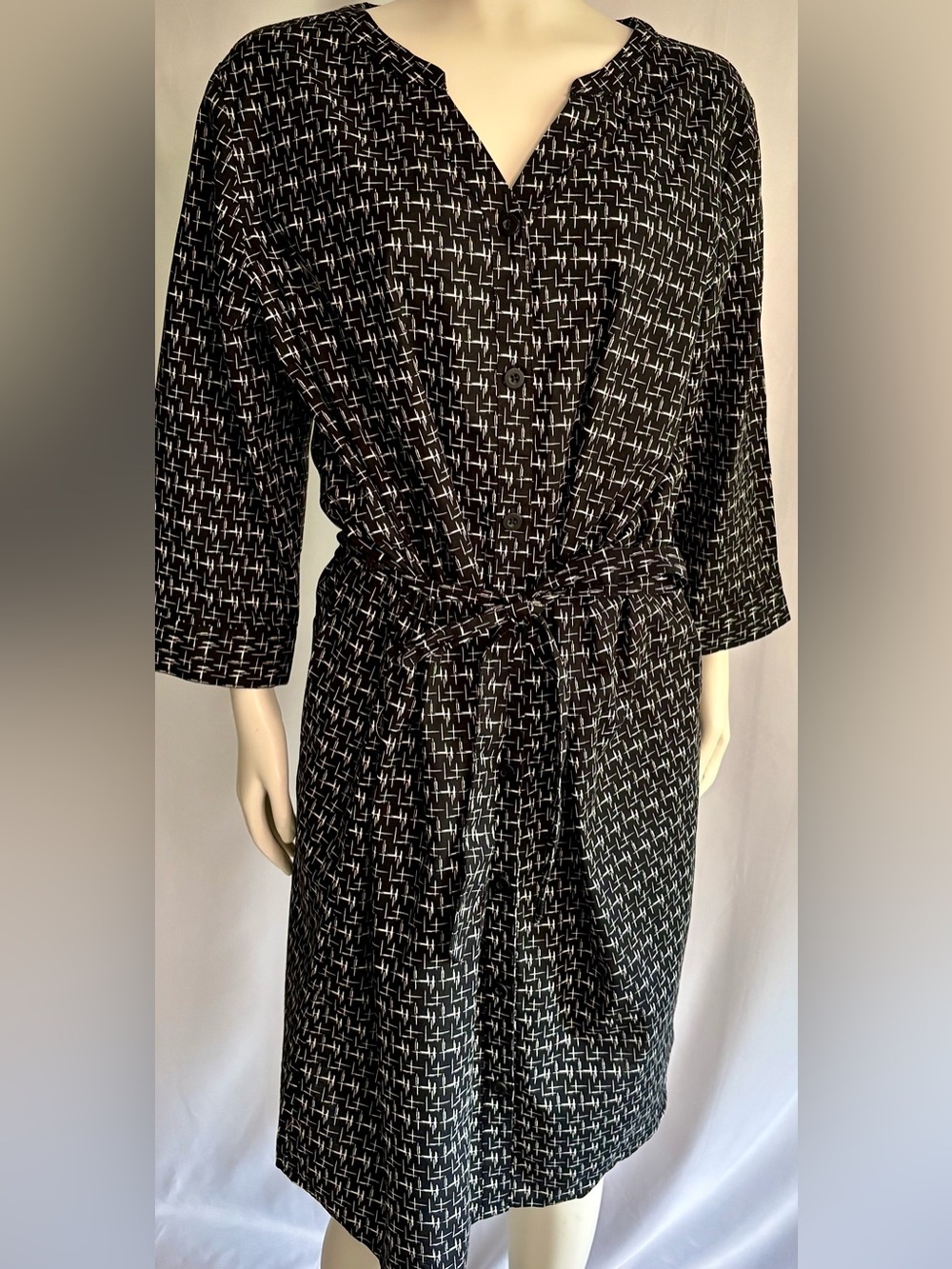 Christopher & Banks Black and White Patterned Belted Shirt Dress